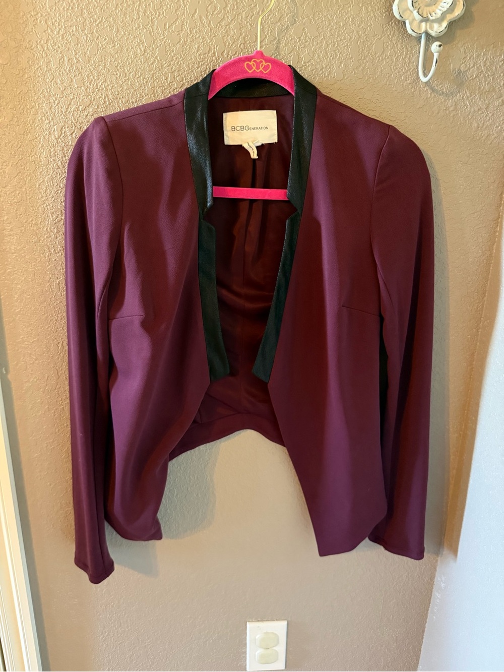 BCBGeneration Plum Open-Front Blazer with Black Trim